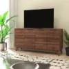 Emma And Oliver Dark Walnut Mid-Century Modern Buffet/TV Stand With Soft Close Doors & Shelving