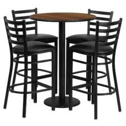 Emma And Oliver 30" Round Laminate Table Set With 4 Ladder Back Metal Stools -Emma And Oliver GUEST 2fb317b6 2529 471c 8cbd 76f316651fad