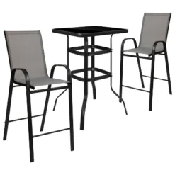 Emma And Oliver 3 Piece Outdoor Bar Height Set-Glass Patio Bar Table-All-Weather Barstools -Emma And Oliver GUEST 3033c75d 34b7 4689 94a7 e96e0d7887d6