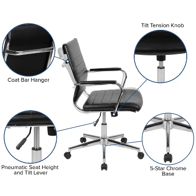 Emma And Oliver Mid-Back LeatherSoft Ribbed Executive Swivel Office Chair - Desk Chair 4 Emma And Oliver Mid-Back LeatherSoft Ribbed Executive Swivel Office Chair - Desk Chair - Image 4