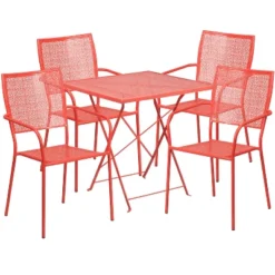 Emma And Oliver Commercial 28" Square Metal Folding Patio Table Set W/ 4 Square Back Chairs -Emma And Oliver GUEST 317195be 02c8 4dd9 a3cb e806da53ea2d