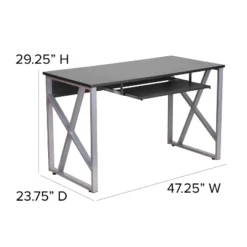 Emma And Oliver Black Pull-Out Keyboard Computer Desk With Cross-Brace Frame -Emma And Oliver GUEST 3196a5f6 35cf 4514 a021 ca2b60e67b16