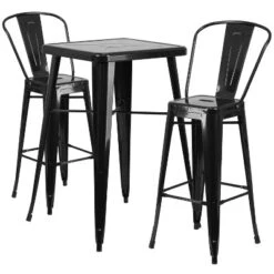 Emma And Oliver Commercial Grade 23.75" Square Metal Indoor-Outdoor Bar Table Set, 2 Back Stools -Emma And Oliver GUEST 31c2a244 4041 418d a5b4 a9247dd44836