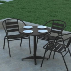 Emma And Oliver 27.5'' Round Aluminum Indoor-Outdoor Table With Base -Emma And Oliver GUEST 32c6e4ed eeea 436e adce 8c454d845c69