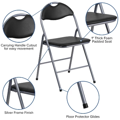 Emma And Oliver 4 Pack Black Vinyl Padded Metal Folding Chair Home Office 3 Emma And Oliver 4 Pack Black Vinyl Padded Metal Folding Chair Home Office - Image 3