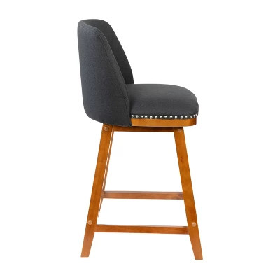 Emma And Oliver Upholstered Mid-Back Stools With Nailhead Accent Trim & Wood Frames 9 Emma And Oliver Upholstered Mid-Back Stools With Nailhead Accent Trim & Wood Frames - Image 9