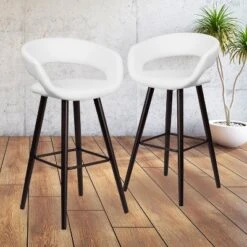 Emma And Oliver 2 Pk. 29'' High Contemporary Vinyl Barstool With Cappuccino Wood Frame