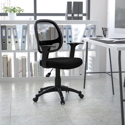 Emma And Oliver Mid-Back Black Mesh Swivel Task Office Chair With T-Arms 1 Emma And Oliver Mid-Back Black Mesh Swivel Task Office Chair With T-Arms