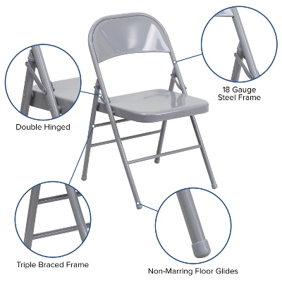 Emma And Oliver 4 Pack Triple Braced & Double Hinged Metal Folding Chair 12 Emma And Oliver 4 Pack Triple Braced & Double Hinged Metal Folding Chair - Image 12