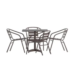 Emma And Oliver 31.5'' Square Aluminum Indoor-Outdoor Table Set With 4 Slat Back Chairs -Emma And Oliver GUEST 35909a88 140d 4283 94dd 74558656b471