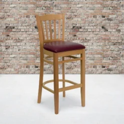 Emma And Oliver Vertical Slat Back Wooden Restaurant Dining Barstool