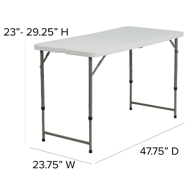 Emma And Oliver 4-Foot Height Adjustable Bi-Fold White Plastic Folding Table W/ Handle 2 Emma And Oliver 4-Foot Height Adjustable Bi-Fold White Plastic Folding Table W/ Handle - Image 2