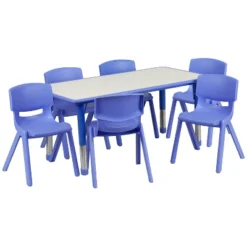 Emma And Oliver 23.625"W X 47.25"L Rectangular Plastic Height Adjustable Activity Table Set With 6 Chairs -Emma And Oliver GUEST 36dddfc5 83fc 49ff a5f5 3bd9cf55b030