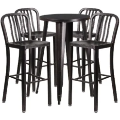 Emma And Oliver Commercial 24" Round Metal Indoor-Outdoor Bar Table Set & 4 Slat Back Stools -Emma And Oliver GUEST 3705c129 1515 4272 b80f 447d423c8c9a