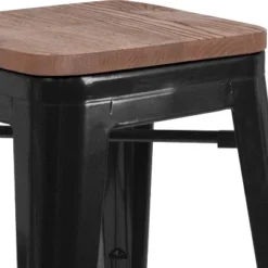 Emma And Oliver 24"H Backless Black Metal Counter Height Stool With Wood Seat -Emma And Oliver GUEST 3824e03c 8cae 47cc 9b19 f9dd052fdf3e