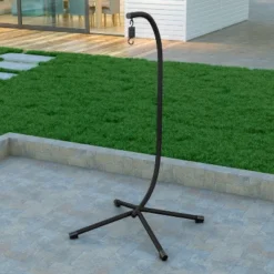 Emma And Oliver Sturdy Powder Coated Steel C-Stand With Offset Base For Hanging Chairs - Black -Emma And Oliver GUEST 383933a2 9bbe 4a9e be28 707137e1f77a