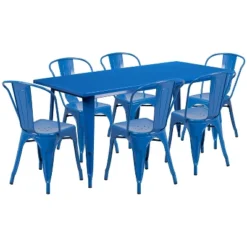 Emma And Oliver Commercial Grade Rectangular Metal Indoor-Outdoor Table Set With 6 Stack Chairs -Emma And Oliver GUEST 3865610d 6118 4462 b30c 22e6872c213e
