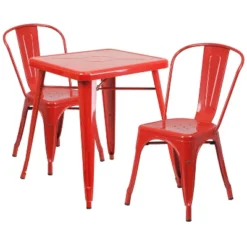Emma And Oliver Commercial Grade 23.75" Square Metal Indoor-Outdoor Table Set W/ 2 Stack Chairs -Emma And Oliver GUEST 395d6428 9e74 4727 929c 4f89a75bf6e1