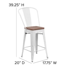 Emma And Oliver 24"H Metal Counter Height Stool With Back And Square Wood Seat -Emma And Oliver GUEST 3b065cd9 67ce 41f7 bf9d c94f4f027093