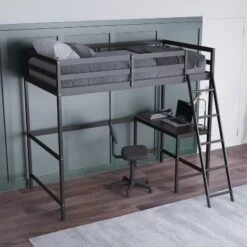Emma And Oliver Twin Wood Loft Bed Frame With Protective Guardrails And Integrated Desk And Ladder For Use With Any 6-8" Thick Mattress -Emma And Oliver GUEST 3b510eed ba3a 4dd1 a733 1cba89295d1f