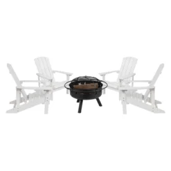 Emma And Oliver Five Piece Hartford Camping Set With Two Faux Wood Adirondack Chairs And Star And Moon Fire Pit With Mesh Cover -Emma And Oliver GUEST 3b8b9c48 3d62 45b3 87c9 4a9f523e26e5