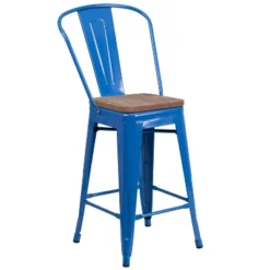 Emma And Oliver 24"H Metal Counter Height Stool With Back And Square Wood Seat -Emma And Oliver GUEST 3bf58ecf 9d15 40bb be26 a24b10f2cec4