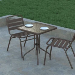 Emma And Oliver 23.5" Square Tempered Glass Metal Table With Smooth Ripple Design Top -Emma And Oliver GUEST 3c239398 6e73 4b6a aac0 c3d88d9ea79f