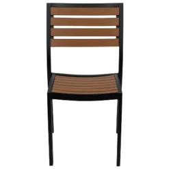 Emma And Oliver 2 Pack Outdoor Faux Teak Side Chair With Poly Slats - Teak Patio Chair -Emma And Oliver GUEST 3c4ec0e5 5d1e 40b3 88f6 ac018270747f