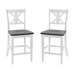 Emma And Oliver Set Of 2 Wooden Modern Farmhouse Bar Height Dining Stool With Decorative Carved Backrest And Wood Seat -Emma And Oliver GUEST 3c66fd77 f20a 4675 bd44 62b380114096
