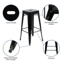 Emma And Oliver 4 Pack 30" High Metal Indoor Bar Stool - Stackable Stool -Emma And Oliver GUEST 3cb8cbbc ea79 4d59 bc6c 88c52fba09ec