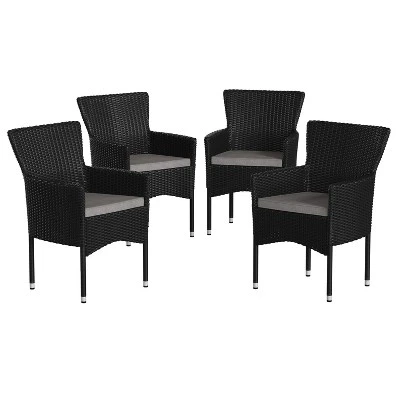 Emma And Oliver Set Of 4 Modern Wicker Patio Chairs With Removable Cushions For Indoor And Outdoor Use 12 Emma And Oliver Set Of 4 Modern Wicker Patio Chairs With Removable Cushions For Indoor And Outdoor Use - Image 12