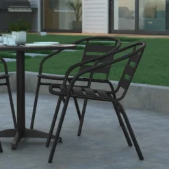 Emma And Oliver 31.5'' Round Aluminum Indoor-Outdoor Table Set With 4 Slat Back Chairs -Emma And Oliver GUEST 3d1e6726 b0fd 4b9d 8d77 c4572dacde14