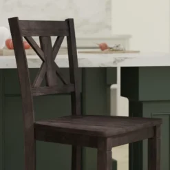 Emma And Oliver Set Of 2 Wooden Modern Farmhouse Bar Height Dining Stool With Decorative Carved Backrest And Wood Seat -Emma And Oliver GUEST 3da19d0b 3011 4f78 891f 07d04d687bc2