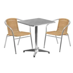 Emma And Oliver 23.5" Square Aluminum Garden Patio Table Set With 2 Rattan Chairs -Emma And Oliver GUEST 3ea967e5 6414 4540 9af1 d47091c76f50