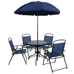 Emma And Oliver 6 Piece Patio Garden Set With Table, Umbrella And 4 Folding Chairs -Emma And Oliver GUEST 3f38ae40 c61e 4ec8 885e d9f5f08a322e
