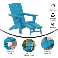 Emma And Oliver Set Of 2 Adirondack Chairs With Cup Holders And Pull Out Ottoman, All-Weather HDPE Indoor/Outdoor Lounge Chairs -Emma And Oliver GUEST 3f906834 c125 4352 a8ed 304cb53fdaa6