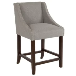 Emma And Oliver 24"H Transitional Walnut Counter Stool W/ Accent Nail Trim -Emma And Oliver GUEST 402b6624 fc11 45a6 8fab b261c4c8cd9f