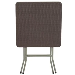 Emma And Oliver 1.95-Foot Square Brown Rattan Plastic Folding Table - Outdoor Event Table -Emma And Oliver GUEST 403dac2d edfd 4b2a 97e4 e26008f5553a