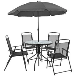 Emma And Oliver 6 Piece Patio Garden Set With Table, Umbrella And 4 Folding Chairs -Emma And Oliver GUEST 408e8183 2190 487b 9007 784b0917d082