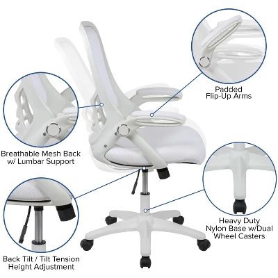 Emma And Oliver High Back White Mesh Ergonomic Office Chair With White Frame And Flip-up Arms 4 Emma And Oliver High Back White Mesh Ergonomic Office Chair With White Frame And Flip-up Arms - Image 4