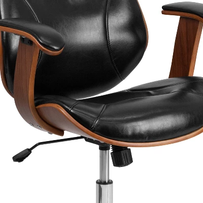 Emma And Oliver Mid-Back Black LeatherSoft Executive Ergonomic Wood Swivel Office Chair - Arms 5 Emma And Oliver Mid-Back Black LeatherSoft Executive Ergonomic Wood Swivel Office Chair - Arms - Image 5