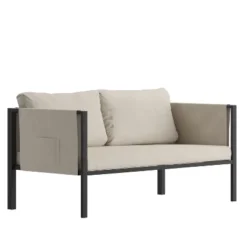 Emma And Oliver Indoor Outdoor Patio Loveseat, Steel Framed Club Chair With Cushions And 2 Storage Pockets -Emma And Oliver GUEST 4307527a 7295 4c64 bb67 529fceb732b3
