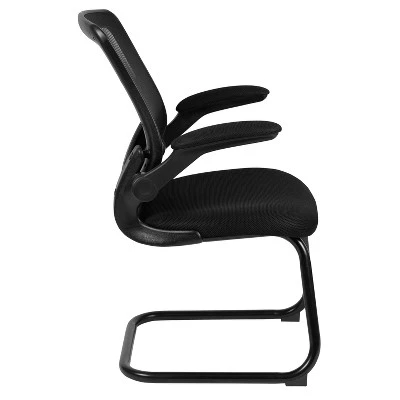 Emma And Oliver Black Mesh Sled Base Side Reception Guest Office Chair With Flip-Up Arms 11 Emma And Oliver Black Mesh Sled Base Side Reception Guest Office Chair With Flip-Up Arms - Image 11