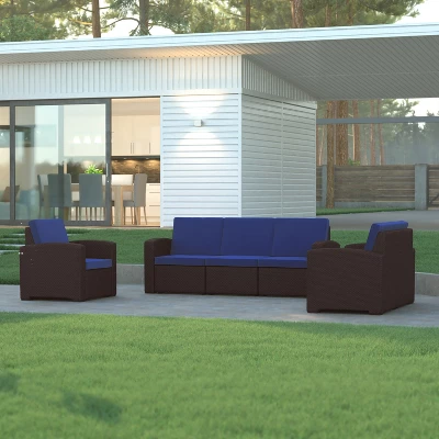 Emma And Oliver Faux Rattan Chair With All-Weather Cushion 3 Emma And Oliver Faux Rattan Chair With All-Weather Cushion - Image 3