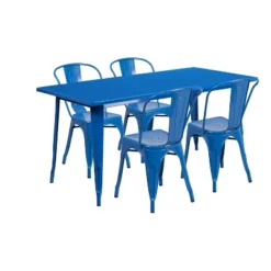 Emma And Oliver Commercial Grade Rectangular Metal Indoor-Outdoor Table Set With 4 Stack Chairs -Emma And Oliver GUEST 437bc41d 13d4 4603 8f43 85e970eb0210