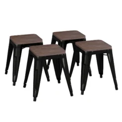 Emma And Oliver Set Of Four Table Height Backless Stacking Welded Iron Stools With Wooden Seats And Under Seat Bracing For Indoor Use -Emma And Oliver GUEST 44786af2 e26a 4980 94df b94e4f0e5aeb