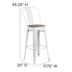 Emma And Oliver 30"H Metal Dining Barstool With Back And Square Wood Seat -Emma And Oliver GUEST 459b1de1 1f70 412a 9f20 97ac444f0934