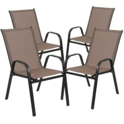 Emma And Oliver Three Piece Patio Table Set With Round Metal Frame Table With Tempered Glass Top And Two Flex Comfort Stacking Chairs -Emma And Oliver GUEST 459c04b1 1edd 452b ae1d e582f9af82be