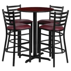 Emma And Oliver 30" Round Laminate Table Set With X-Base And 4 Ladder Back Stools -Emma And Oliver GUEST 46a215a2 b6c8 4db1 bd2e a90b901140f0