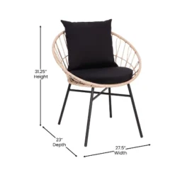 Emma And Oliver 3 Piece Boho Patio Set - Faux Rattan Rope Papasan Style Chairs With Cushions And Glass Topped Side Table -Emma And Oliver GUEST 46cb761a 404d 4a87 8713 713f408166f0